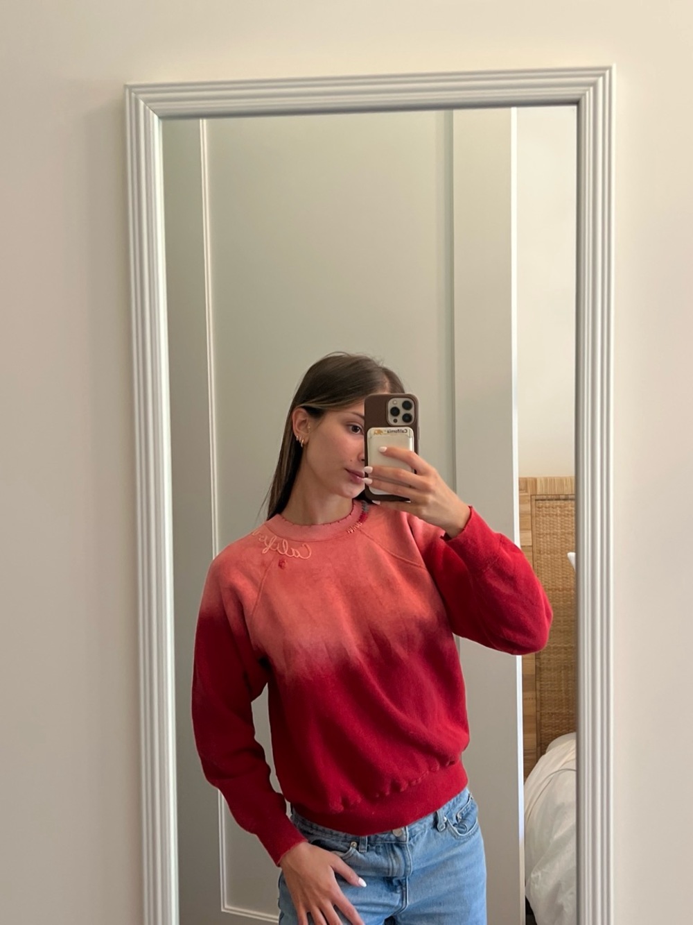 ISMBS (I stole my boyfriends sweatshirt) Red Ombre Crewneck Sweater